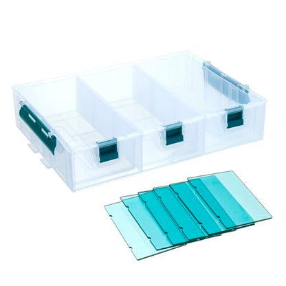 MyGift Single Stackable Tray, Add-on for 11 Inch Clear Arts & Crafts Storage Box with Blue Accents, 9 Compartment Sewing Supplies Organizer 3 Drawers and Removable Dividers - color: Clear& Blue (Add on Tray Only)