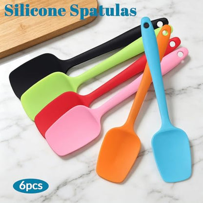 6 Pack Small Silicone Spatula - Small Rubber Spatula for Baking and Cooking Heat Resistant Non-Stick Spoon Spatula for Scraping Mixing Spreading