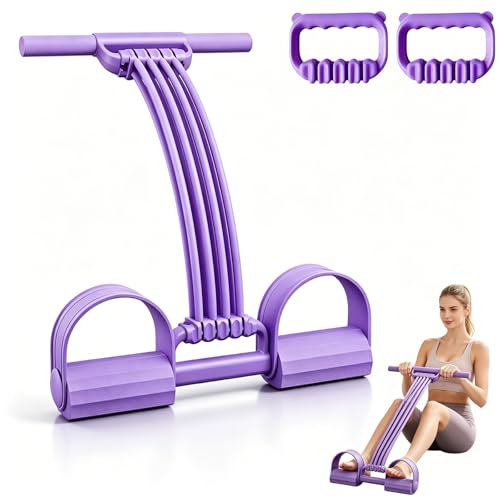 Pedal Resistance Band with Handles, 8 Tube Upgraded Exercise Band, 3-in-1 Multi-Function Latex Fitness Equipment for Foot Pull, Back & Chest Workout - color: pink