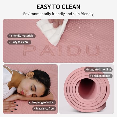PAIDU Large Yoga Mat 72"x36"x10mm Non-Slip Exercise Mat for Home Gym Studio - color: Pink