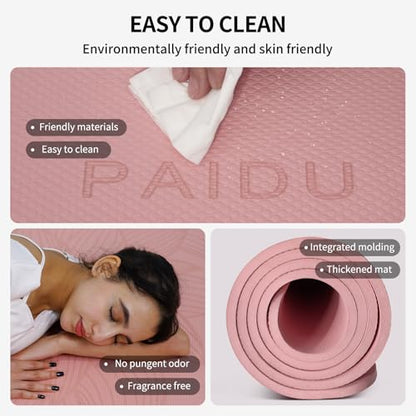 PAIDU Large Yoga Mat 72"x36"x10mm Non-Slip Exercise Mat for Home Gym Studio - color: Pink