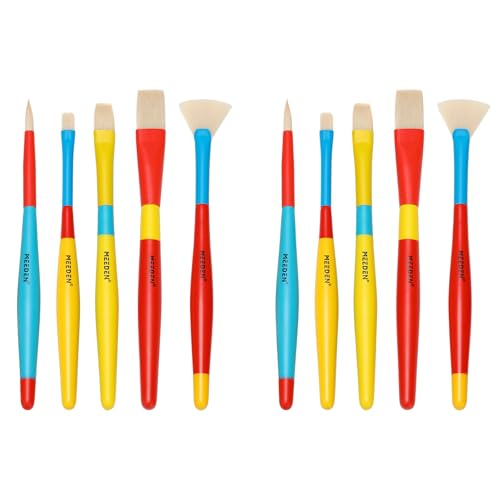 MEEDEN Paint Brushes Set for Kids: Brush for Toddlers 2 Packs/10 Pcs | Round Flat & Fan Kids Paint Brush Set for Preschool - Paintbrushes for Acrylic & Washable - Paint Art Supplies for Painters - size: 10 pcs