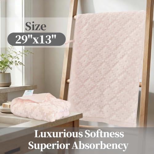 VOOVA & MOVAS Pink Hand Towels 2 Pack, 100% Cotton, 13x29 in | Lightweight Fluffy, Absorbent & Quick Dry, Fade Resistant, Jacquard Design, Built-in Hanging Loop, Gentle on Skin - color: Pink