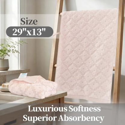 VOOVA & MOVAS Pink Hand Towels 2 Pack, 100% Cotton, 13x29 in | Lightweight Fluffy, Absorbent & Quick Dry, Fade Resistant, Jacquard Design, Built-in Hanging Loop, Gentle on Skin - color: Pink