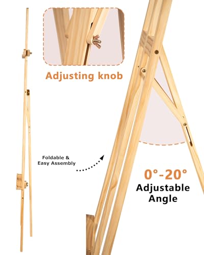 DJAR Wooden A-Frame Art Easel Stand for Painting, Signs & Posters | Holds Canvas up to 41.7", 0-20°Angle Adjustment, Drawing & Art Display, Folding Design, Ideal for Students, Adults, Beginners