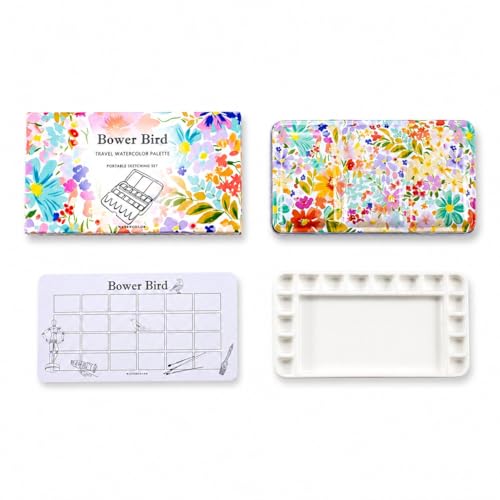 Bower Bird Travel Watercolor Palette,Portable Ceramic Palette,Empty Paint Palette,Small Travel Metal Paint Boxwith Porcelain Palette (16Well) - color: Spring