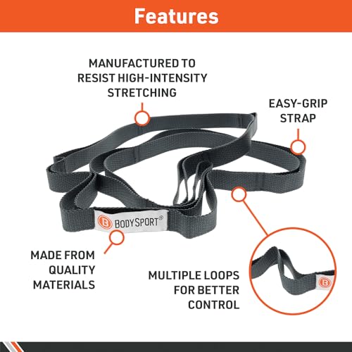 Body Sport Static Stretch Strap, 6 ft. Long - Durable Woven Tool for Home Fitness & Gym with Loops for Yoga, Stretching, Physical Therapy & Rehab