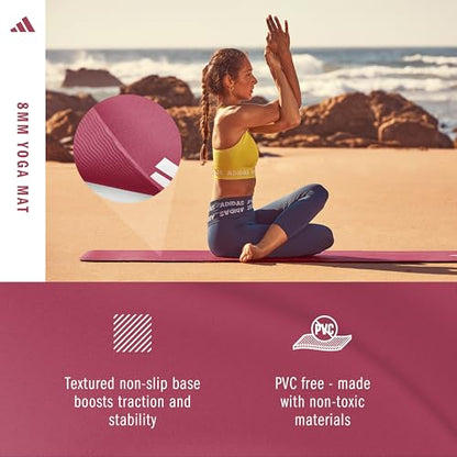 adidas Yoga Mat - Eco Friendly - Non Slip, Durable Textured Surface, 8mm - color: Mystery Ruby