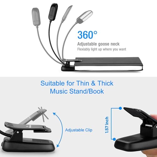 Vekkia 14 LED Rechargeable Book Light for Reading at Night | Eye-Care Reading Light for Books in Bed/180° Adjustable, Clip on Lamp/3 Color Temperatures, Lightweight - color: Jet Black