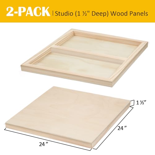 2 Pack 24x24'' Unfinished Gallery Birch Wood Canvas Panels ﻿ | 1 1/2’’ Deep Cradle Boards for Painting, Acrylic Pouring, Art, Burning, Crafts, Epoxy Resin, Laser Engraving Cutting - size: 24*24 2 Pack