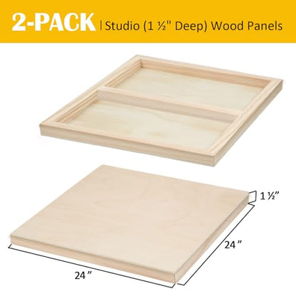 2 Pack 24x24'' Unfinished Gallery Birch Wood Canvas Panels ﻿ | 1 1/2’’ Deep Cradle Boards for Painting, Acrylic Pouring, Art, Burning, Crafts, Epoxy Resin, Laser Engraving Cutting - size: 24*24 2 Pack