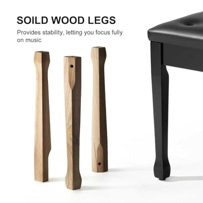 Wooden Piano Bench with Storage, Piano Stool with Waterproof Padded Cushion, Bench Seat for Vanity, Living Room, Bedroom (Black) - color: Single-black