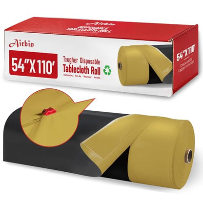 Plastic Table Cover Roll, 110 Ft X 54 In Table Cloth Disposable with Cutter | Black Gold Tablecloth Premium PEVA Plastic Table Cloth Disposable Roll with Cutter for Graduation Parties, Banquets, Dinners - color: Black and Gold, size: 1320" x 54" (Rectangu