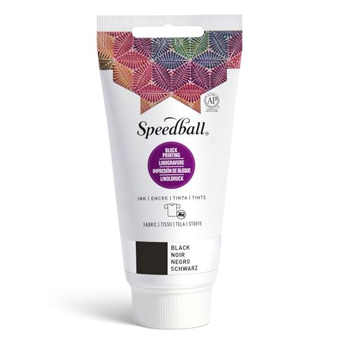 Speedball Fabric Block Printing Ink, 2.5 oz, Black, Non-Toxic Water-Miscible, No Heat Setting Required, Made in USA - color: Black, size: 2.5 fl oz