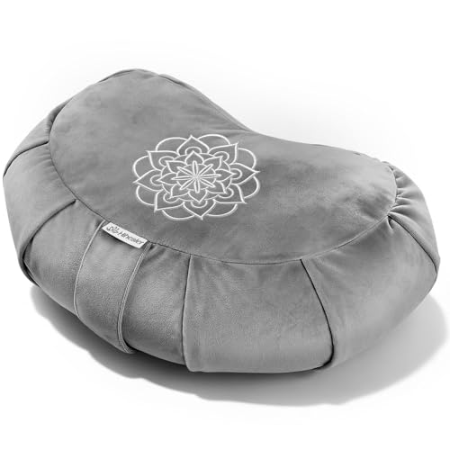 Hihealer Premium Crescent Meditation Cushion, Buckwheat Yoga Bolster Pillow | Comfortable Floor Pillow for Sitting, Ergonomic Floor Cushions for Adults, Zafu - color: Grey