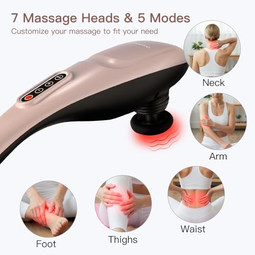 MEGAWISE Cordless Handheld Back Massager w/Rechargeable 3200mAh Battery, 5 Speed and 5 +2 Massage Nodes with Hard, Medium and 2 Soft Silicone Nodes; Massage While Moving Around (Rose Gold) - color: Rose Gold