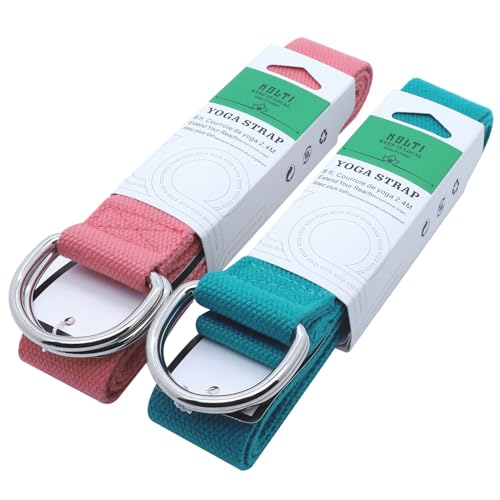 Yoga Exercise Adjustable Straps 8FT with Durable D-Ring for Pilates & Gym Workouts | Hold Poses, Stretch, Improve Flexibility & Maintain Balance - color: Cyan&Pink