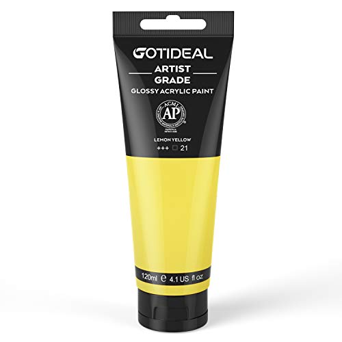 GOTIDEAL Acrylic Paint Lemon Yellow Tubes(120ml, 4.1 oz) | Non Toxic, Non Fading, Rich Pigments,for Painters, Adults & Kids,Ideal for Canvas Wood Clay Fabric Ceramic Craft Supplies - color: Lemon Yellow, style: Regular