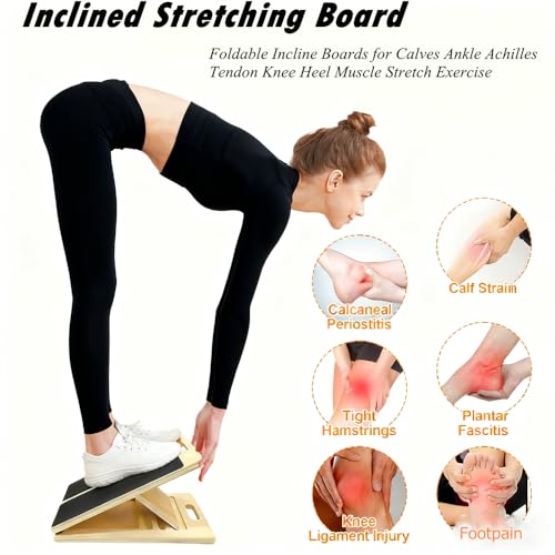 Adjustable Wooden Slant Board for Calf Stretching, Incline Exercise Stretcher for Ankle, Heel, Knees & Leg Mobility – Portable Wedge Equipment for Squats