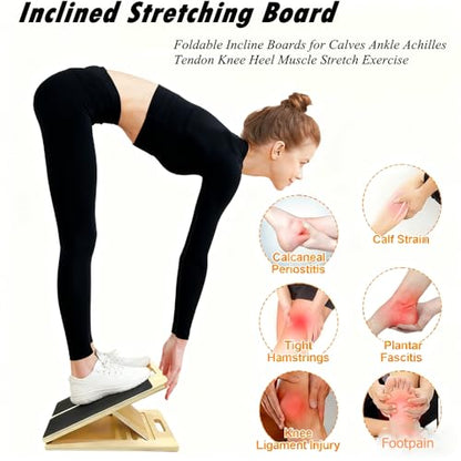 Adjustable Wooden Slant Board for Calf Stretching, Incline Exercise Stretcher for Ankle, Heel, Knees & Leg Mobility – Portable Wedge Equipment for Squats