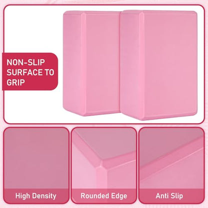 Wettarn 6 Pack Yoga Blocks 9 x 6 x 4 Inch EVA Foam, Lightweight | Non Slip, Yoga Props Accessories for Pilates, Stretching and Meditation - color: Pink