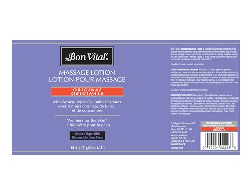 Bon Vital Original Massage Lotion, 5 Gallon Pail, Lightweight, Non-Greasy - size: 5 Gallon