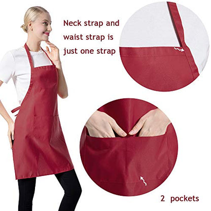 Total 15 PCS Deep Red Plain Deep Red Bib Apron for Women Men Adult with 2 Front Pockets-Painting Baking Cooking Kitchen Apron for Women Girls-(Wine,15pcs) - color: Deep Red-15pcs