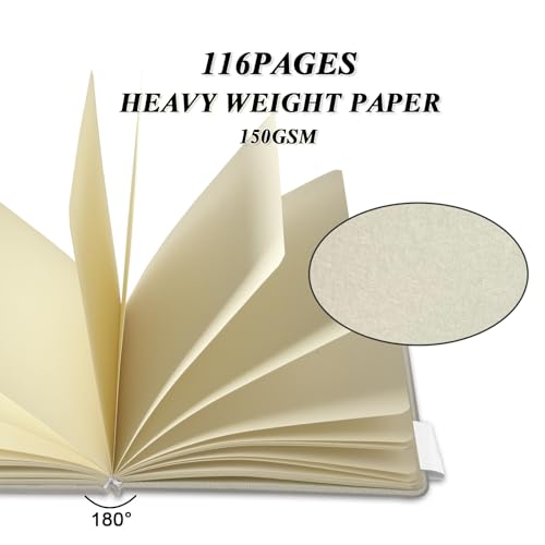 5" x 5" Hardcover Sketch Book,58 Sheets Small Mixed Media Pocket Sketch Pad | PU Cover,150 GSM Acid Free Artist Drawing Paper,Travel Journal Blank Notebook for Adults Sketching,Illustration. - color: 150gsm PU-light gray