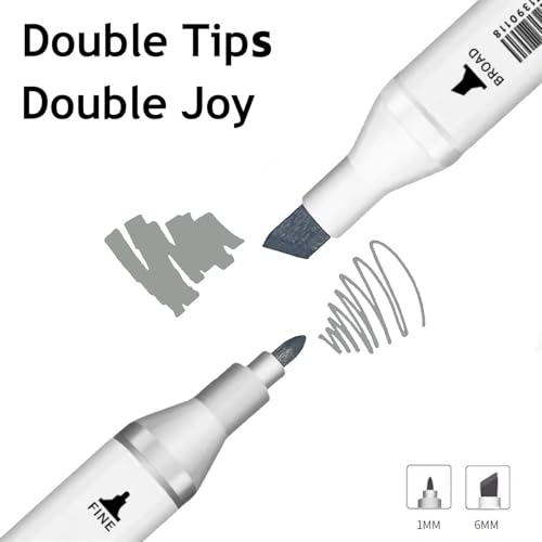 Arhomet 6pcs Cool Grey Alcohol Markers Set Dual Tip Fine&Chisel Art Markers | Alcohol-Based Permanent Sketching Markers for Adults, Artists, Beginners, Interior Design, Architecture Drawing & Coloring - color: Cool Grey