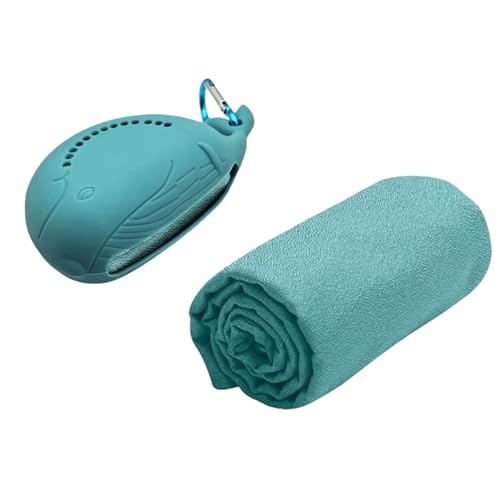 FANCAME Quick Dry Towel with Whale Silicone Sleeve Microfiber Sports Travel Towel Soft Breathable Cooling Towel Absorbent Compact Beach Towels,Suitable for Gym,Camping and Yoga (Lake Blue, 11‘’x 31‘’) - color: Lake Blue, size: 11‘’x 31‘’