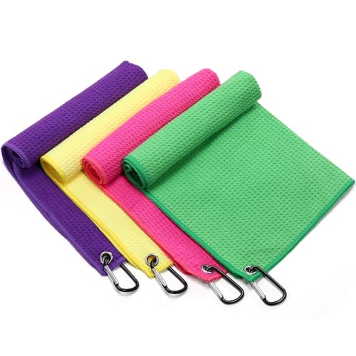 Remagr 4 Pack Golf Towel Microfiber - color: Rose, Green, Purple, Yellow
