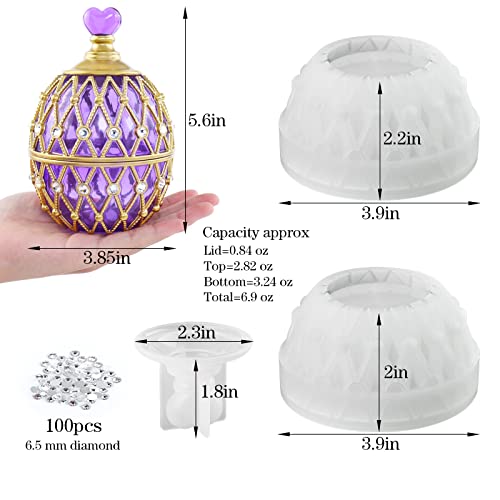 Jar Resin Mold, Jar Silicone Molds with Lid, Large Resin Jar Mold with 100 Pieces Rhinestones for DIY Trinket Storage, Jewelry Container, Candle Jars, Craft Gifts - color: Rhinestones Jar Mold