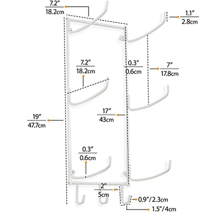Wallniture Guru Yoga Mat Holder Wall Mount with 3 Hooks for Hanging Yoga Strap, Resistance Bands, 5-Sectional Metal - color: White, size: 19'' H | 3 Sectional