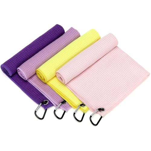 Remagr 4 Pack Golf Towel Microfiber - color: Light Purple, Pink, Yellow, Dark Purple
