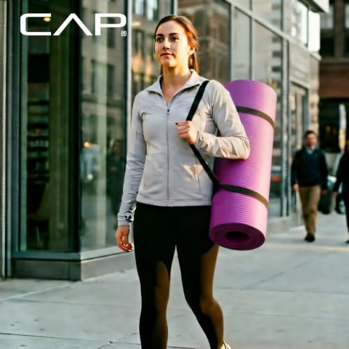 CAP Barbell 1-Inch High Density Exercise Yoga Mat with Strap | Multiple Colors - color: Blue