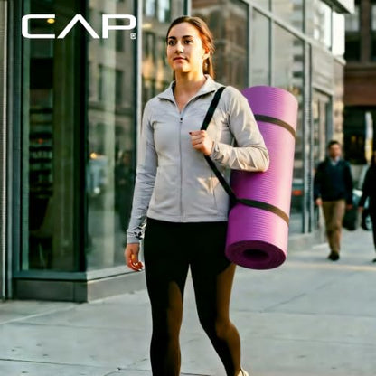 CAP Barbell 1-Inch High Density Exercise Yoga Mat with Strap | Multiple Colors - color: Blue