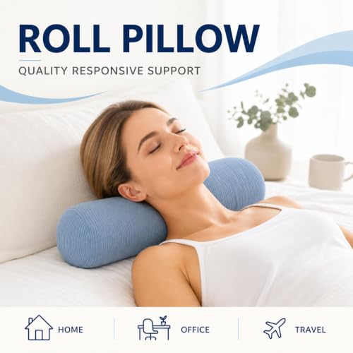 Neck Roll Pillow, Cervical Neck Pillow Bolster Pillow for Sleeping - color: Mist Blue