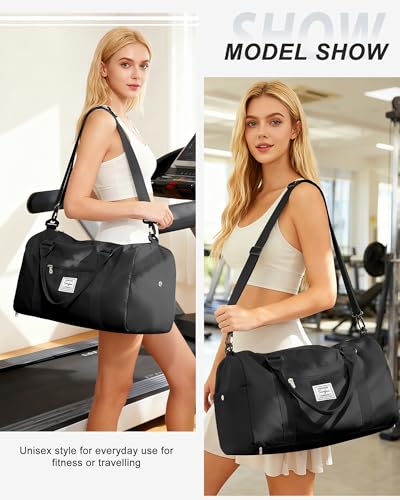 Gym Bag Womens Mens with Shoes Compartment Travel Duffel Bag for Women for Plane Sport Gym Tote Bags Swimming Yoga Weekend Overnight Carry on Bag Hospital Holdalls 4Pcs Set Black - color: P1-Black