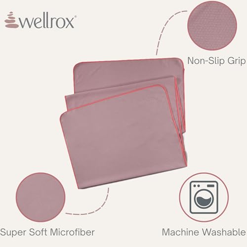 Wellrox Microfiber Yoga Mat Towel with Grip – Ultra Absorbent, Super Soft, and Quick Dry Hot Yoga Towel Non Slip for Pilates, Bikram, and Fitness Workouts (74” x 26”, Rose) - color: Rose