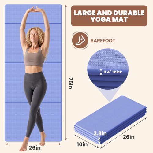 Stepwaver Foldable Fitness Yoga Mat, 0.4” (10 mm) Extra Thick -75” x 26” - color: Blue