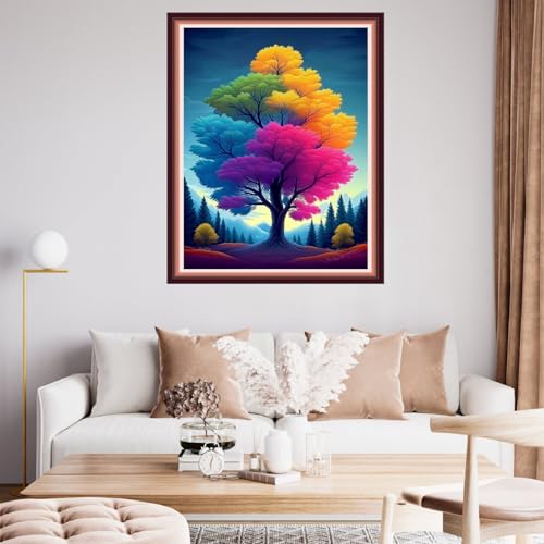 Fanxvivy Stamped Cross Stitch Kits for Beginners Full Range of Cross Stitching Preprinted Embroidery Kits for Adults, 11CT Embroidery Pattern Needlepoint Kits-Four Seasons Tree 16x20 inch - color: Artdesign04