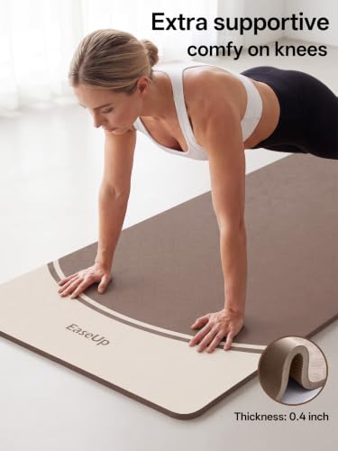EaseUp 10mm Thick Yoga Mat, 73"×31.5" Extra Wide, Non-Slip with Strap - color: brown