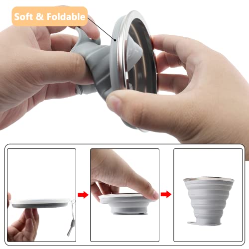 Litoexpe 2 Pack Silica gel Collapsible Travel Cup 270ml, Grey & Green | with Lids, Portable Folding Camping Cup, for Camping and Travel - color: Grey & Green