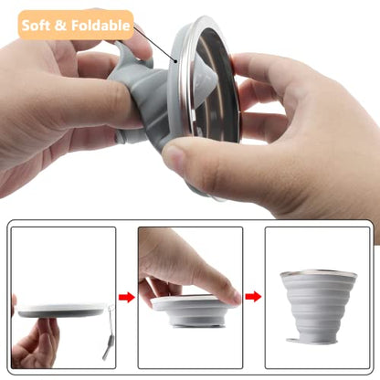 Litoexpe 2 Pack Silica gel Collapsible Travel Cup 270ml, Grey & Green | with Lids, Portable Folding Camping Cup, for Camping and Travel - color: Grey & Green