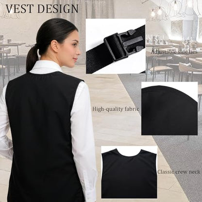 Unisex Black Cobbler Apron, Full Coverage Vest Smock Apron with Adjustable Side Buckle Ties and Pockets Durable & Washable for Servers Hairdressers Beauticians Artists Cleaners