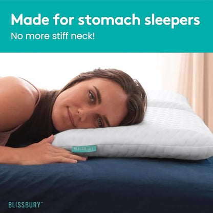 BLISSBURY King Stomach Sleeper Pillow, Flat Memory Foam, 2.6 Inch - color: White, size: 2.6"H (King)