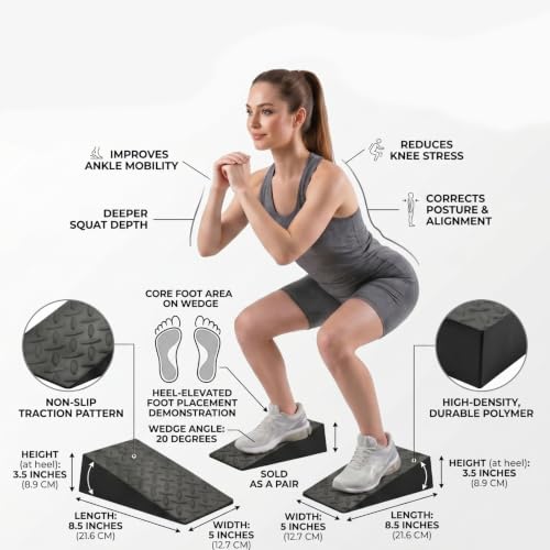 2 Pack Squat Wedge Block Set for Squats, Heel Elevated Squat Wedge for Improved Depth & Mobility, Non-Slip Workout Wedges for Weightlifting, Calf Stretching, Ankle Mobility & Home Gym Training