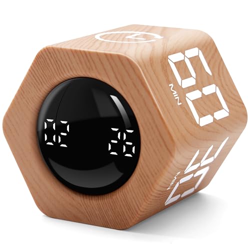 Productivity Cube Timer, 1/5/10/30/60 Min Presets, Wood Grain Finish | Gravity sensor, mute and vibration modes; ADHD-friendly desk timer for work, study, kitchen and back to school - color: Wood Grain
