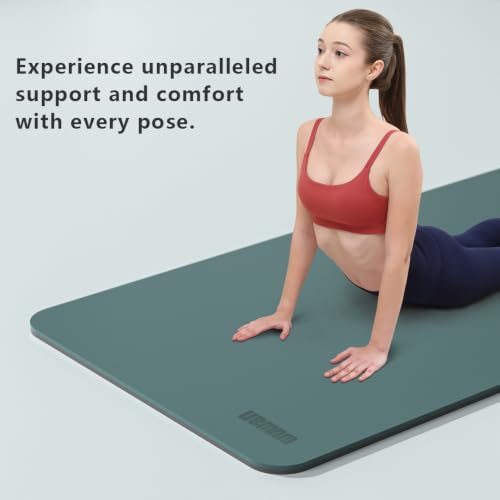 Wide Yoga Mat-80cm Extra Thick 1/3'' Fitness Exercise Mat Carry Strap - color: Dark Green