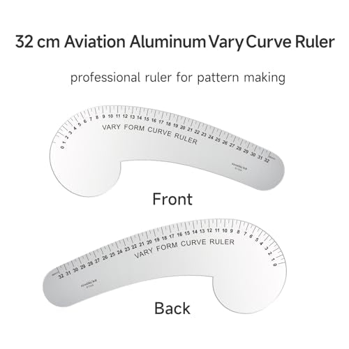 32CM French Curve for Pattern Making, Vary Form Curve Ruler | Aviation Aluminum Dual-sided Scales Hip Curve Ruler for Measuring Sewing, Fashion Design,Quilting - style: 6132A(32CM)